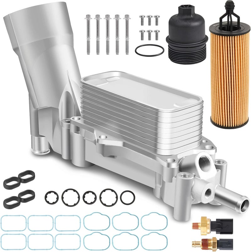 AUTOBABA Upgraded Aluminum Engine Oil Filter Housing with Oil Cooler Sensors and Gaskets Compatible with 2017-2018 Chrysler 200/300 Dodge Charger Avenger Journey Wrangler Ram Promaster 3.2 3.6 V6 - Image 1